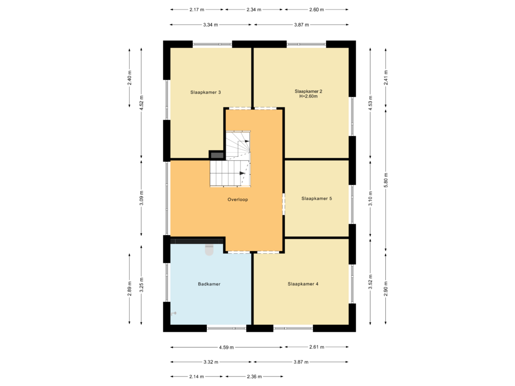 View floorplan of Eerste verdieping of Zevensterstraat 34