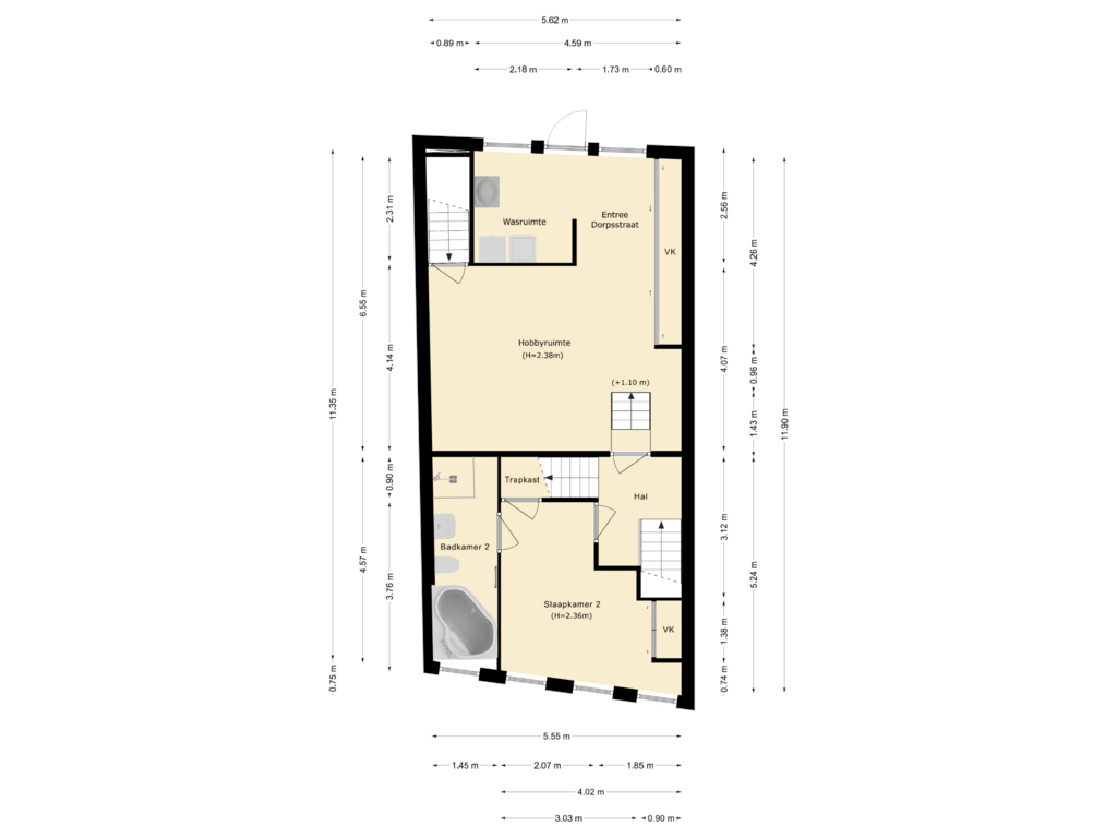 Bekijk plattegrond van eerste verdieping, begane grond van Oost Buurtstraat 6-E