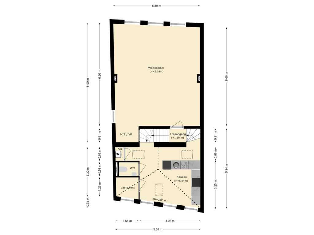 Bekijk plattegrond van tweede verdieping, eerste verdieping van Oost Buurtstraat 6-E