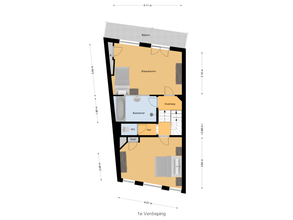 Bekijk plattegrond van 1e Verdieping van Polstraat 40