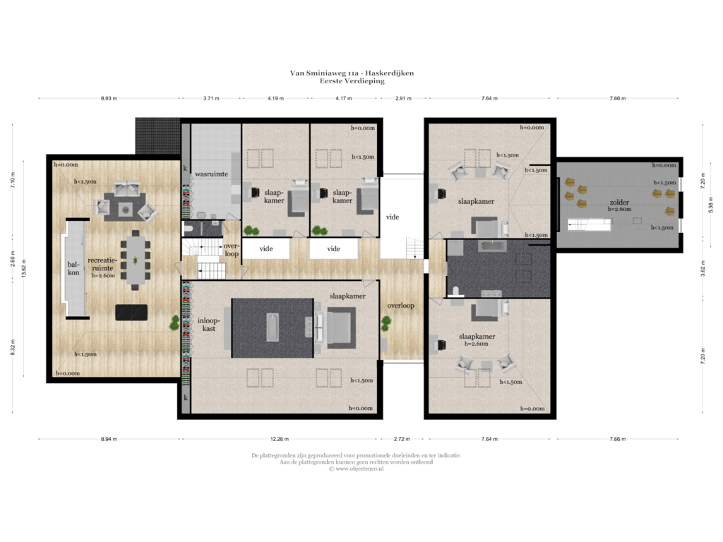 View floorplan of EERSTE VERDIEPING of Van Sminiaweg 11-A