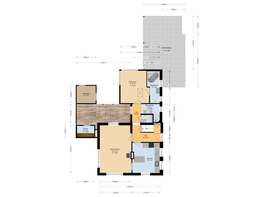 Bekijk plattegrond van Begane grond van Julianalaan 19-A