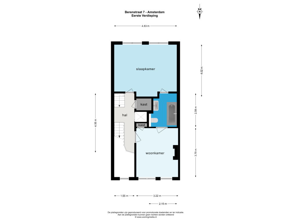 Bekijk plattegrond van EERSTE VERDIEPING van Berenstraat 7