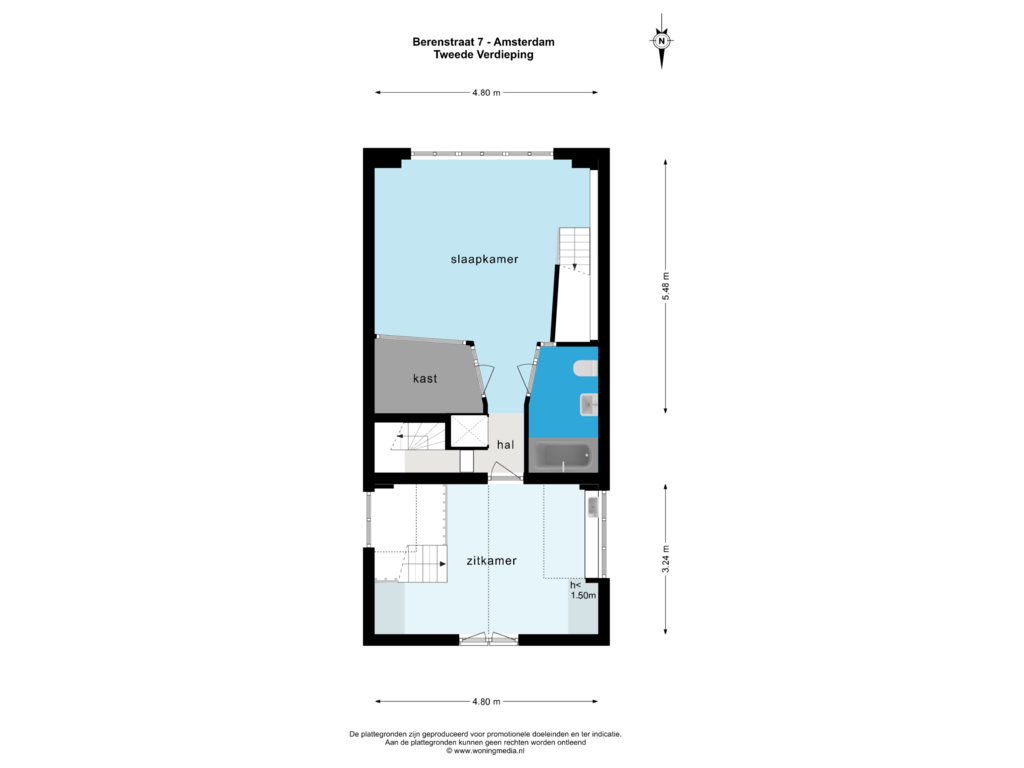 Bekijk plattegrond van TWEEDE VERDIEPING van Berenstraat 7