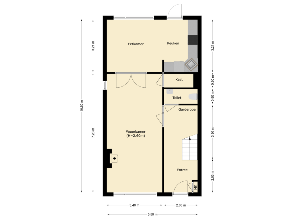 View floorplan of begane grond of Langeweg 110-B