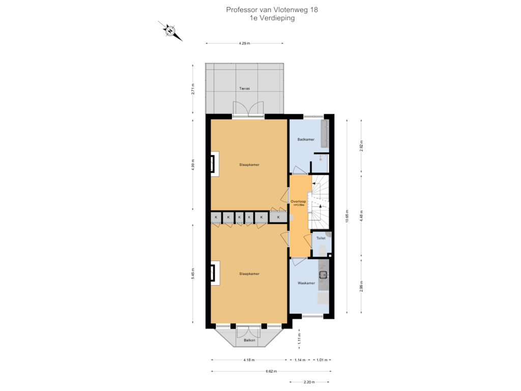 Bekijk plattegrond van 1e Verdieping van Prof. van Vlotenweg 18