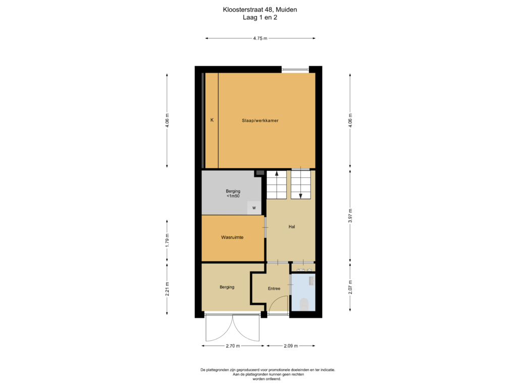 View floorplan of Laag 1 en 2 of Kloosterstraat 48