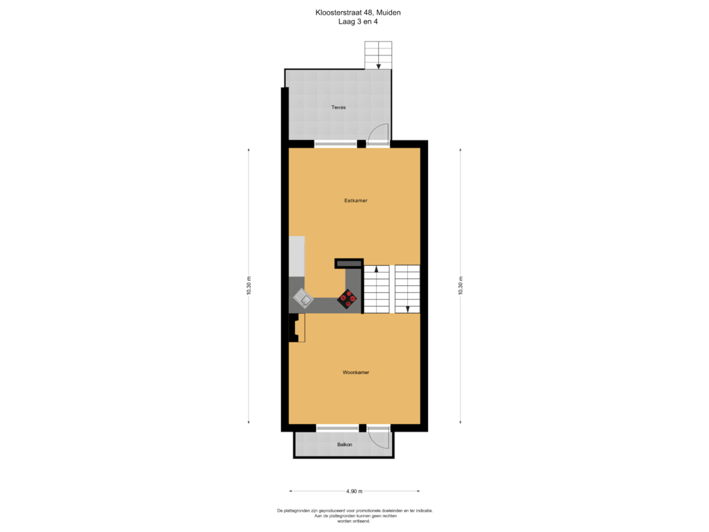 View floorplan of Laag 3 en 4 of Kloosterstraat 48