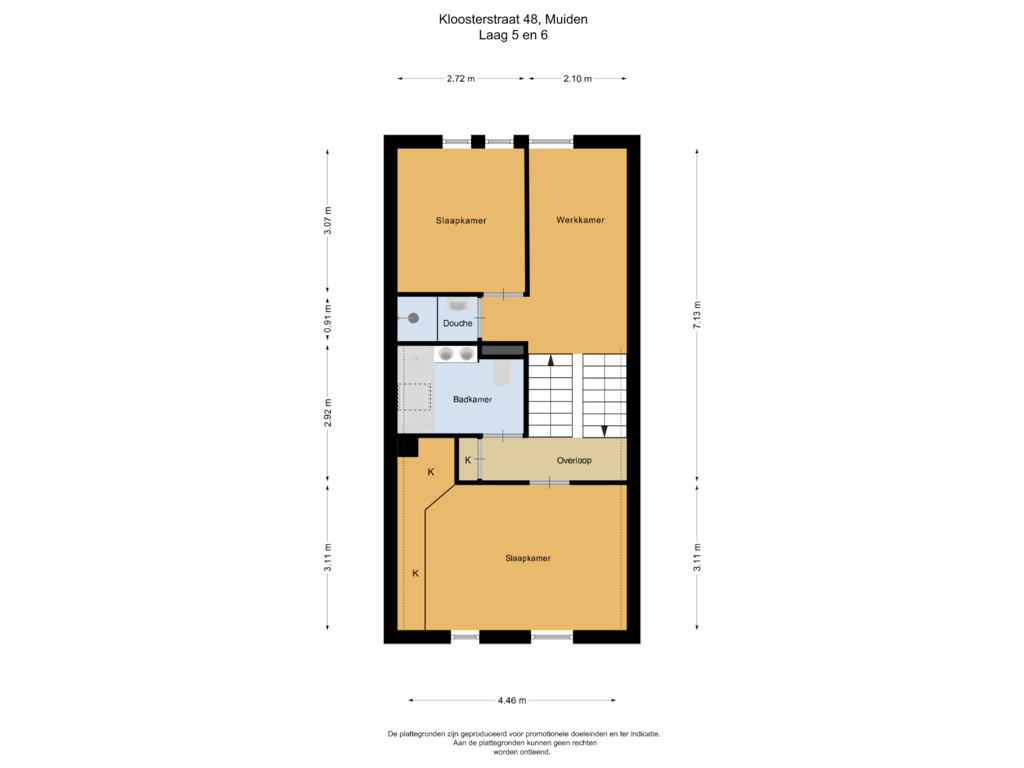 View floorplan of Laag 5 en 6 of Kloosterstraat 48