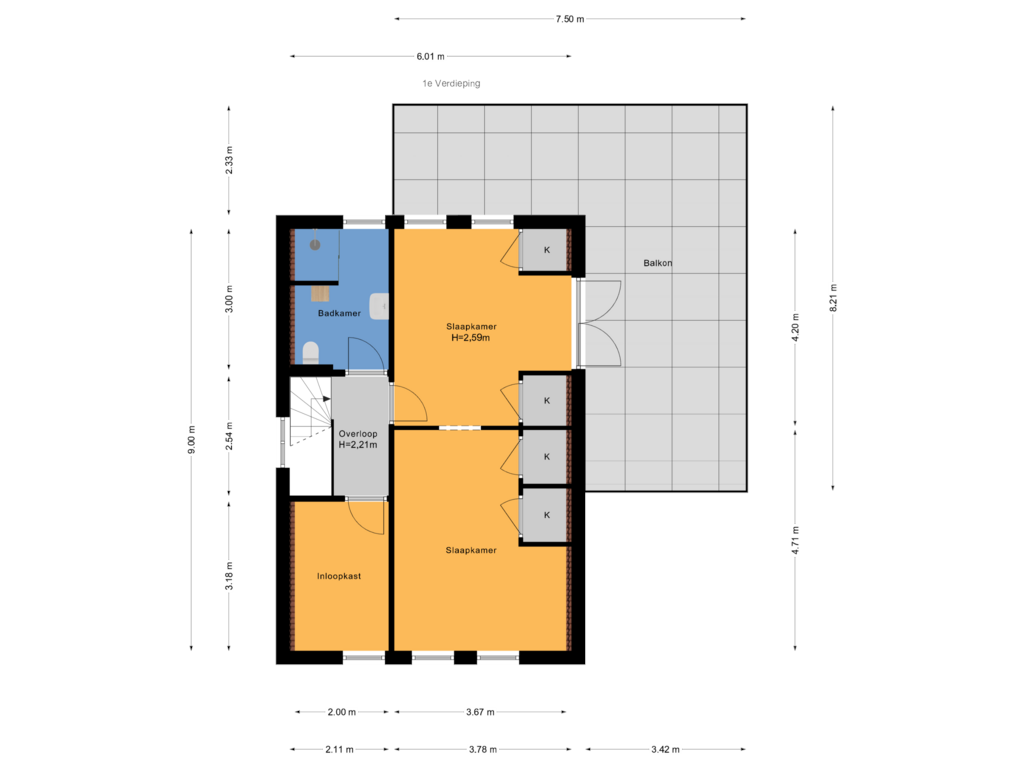 Bekijk plattegrond van 1e Verdieping van Delftweg 1