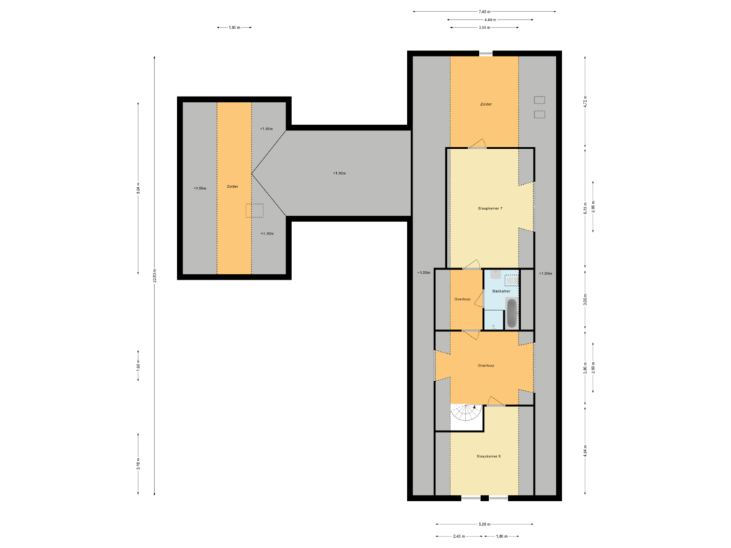 Bekijk plattegrond van 1e Verdieping van Westerhuizingerweg 16