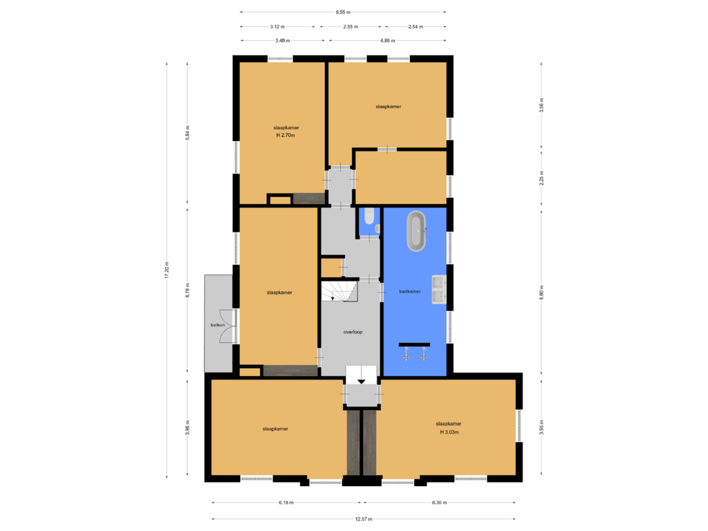 View floorplan of 1e verdieping of Rijksstraatweg 28