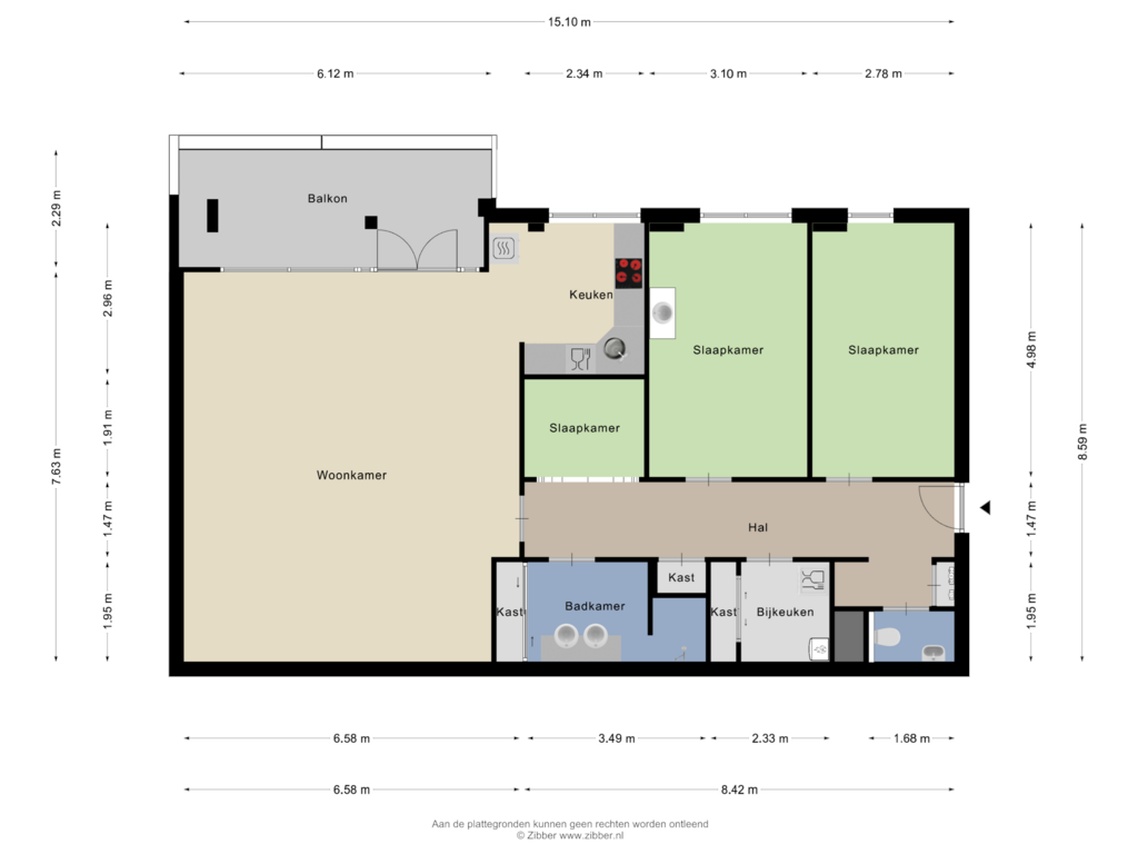 Bekijk plattegrond van Appartement van Haemstedelaan 1-C