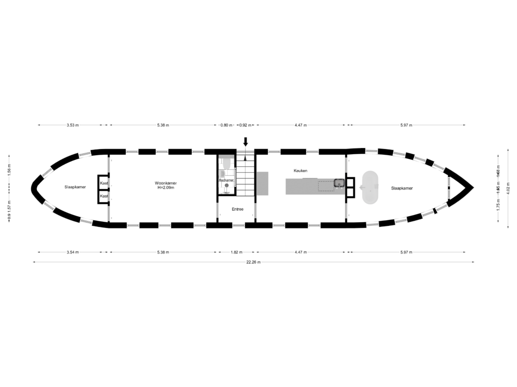 Bekijk plattegrond van Woonboot van Singel 17-K