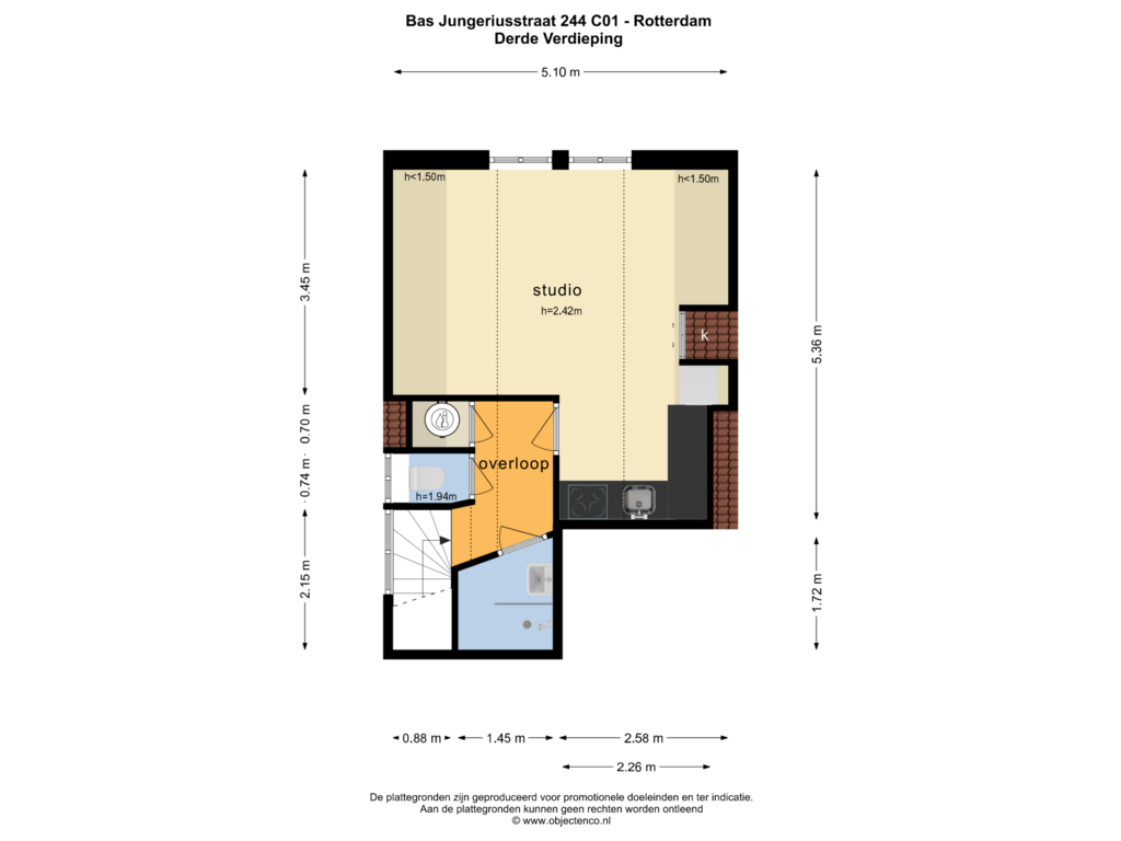 View floorplan of Derde Verdieping of Bas Jungeriusstraat 244-C01