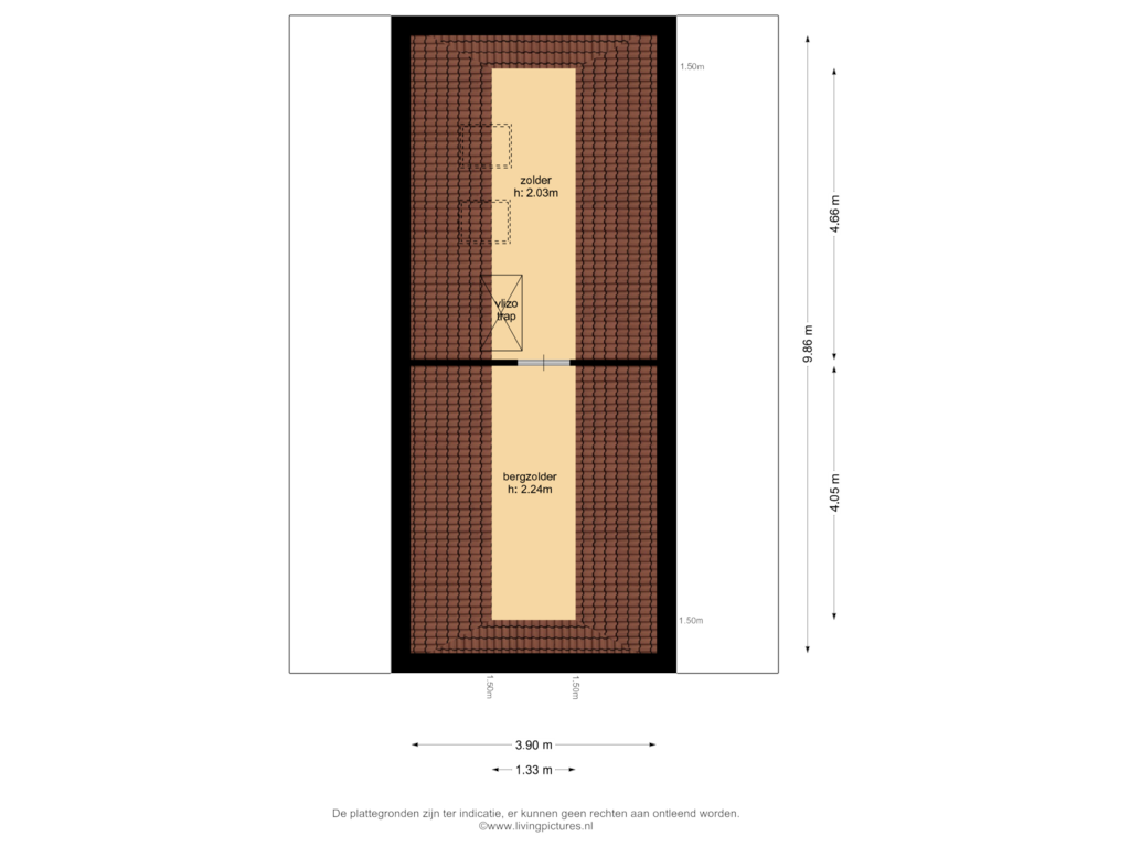 View floorplan of zolder of de Polderstraat 31