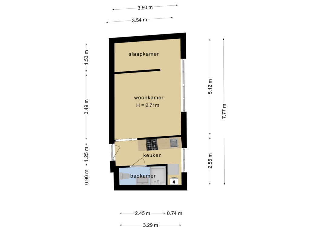 Bekijk plattegrond van Appartement van Kapelstraat 2-B