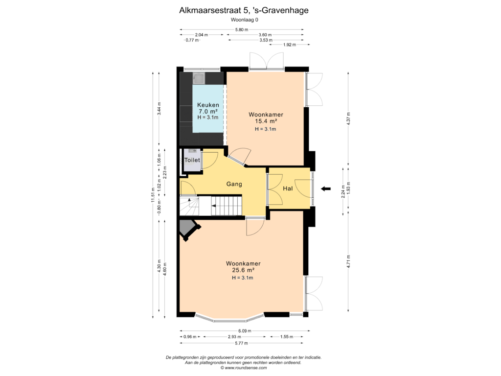 Bekijk plattegrond van Woonlaag 0 van Alkmaarsestraat 5