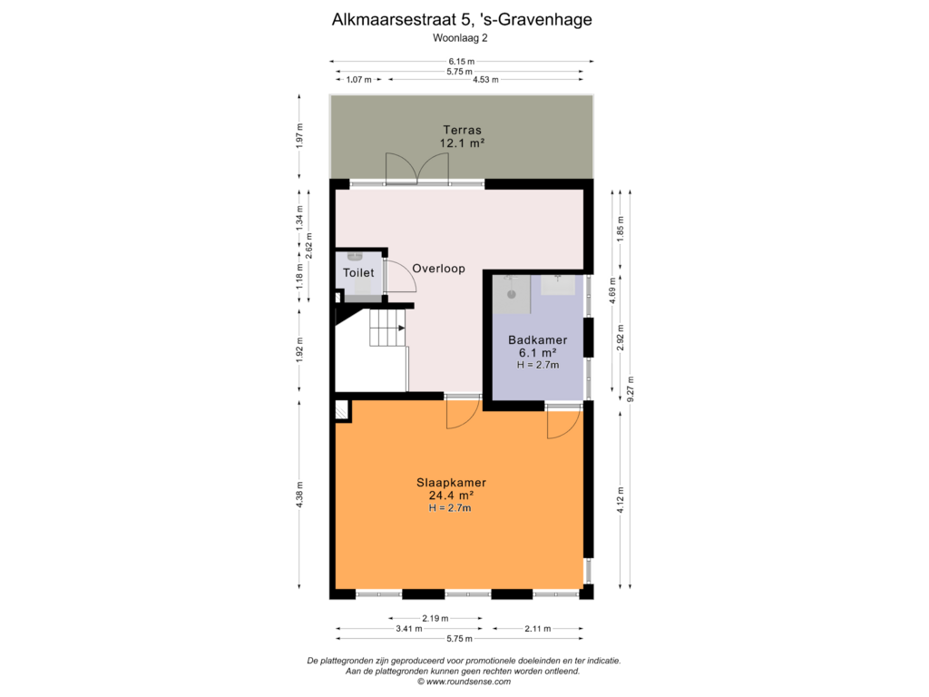 Bekijk plattegrond van Woonlaag 2 van Alkmaarsestraat 5