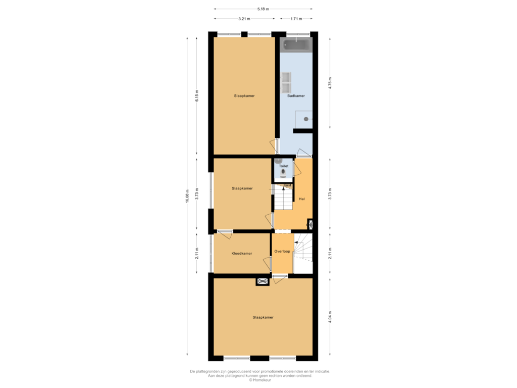 View floorplan of Eerste verdieping of Rechtestraat 72