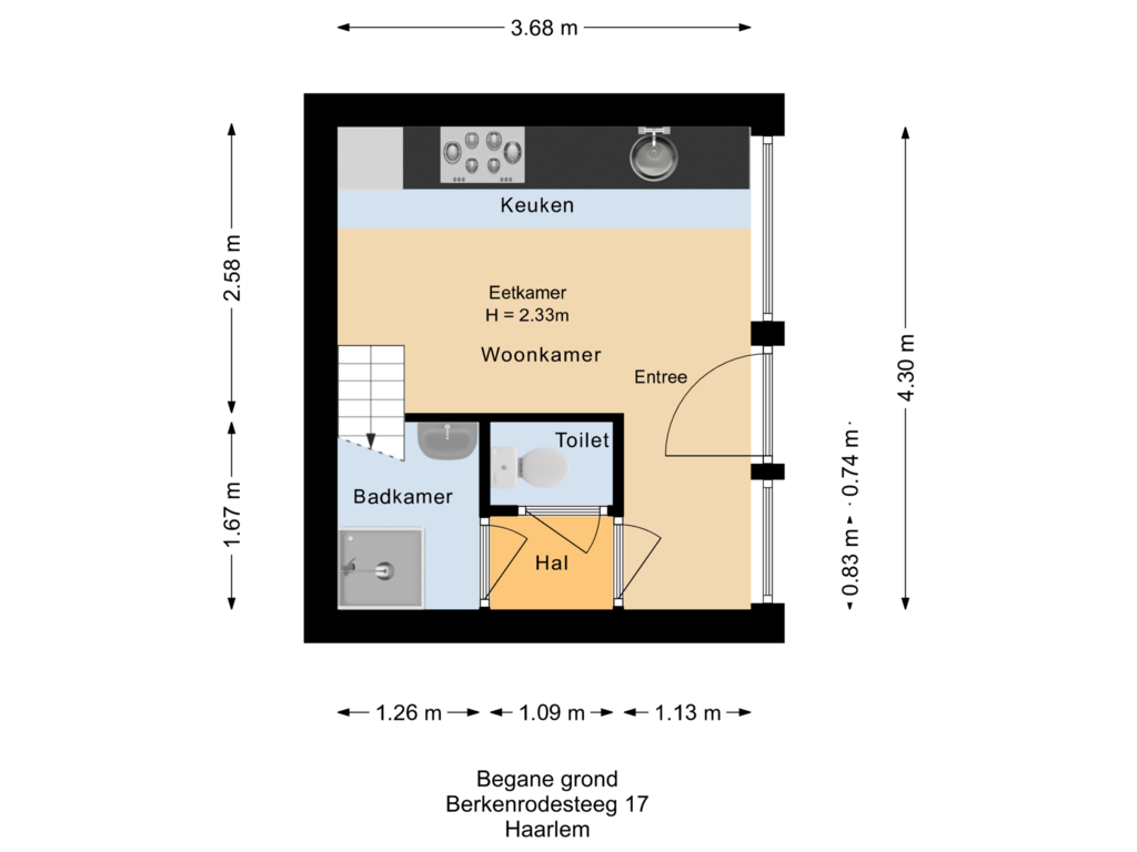 Bekijk plattegrond van Begane grond van Berkenrodesteeg 17