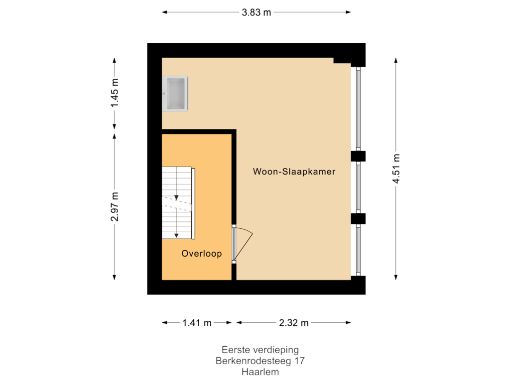 Bekijk plattegrond van Eerste verdieping van Berkenrodesteeg 17