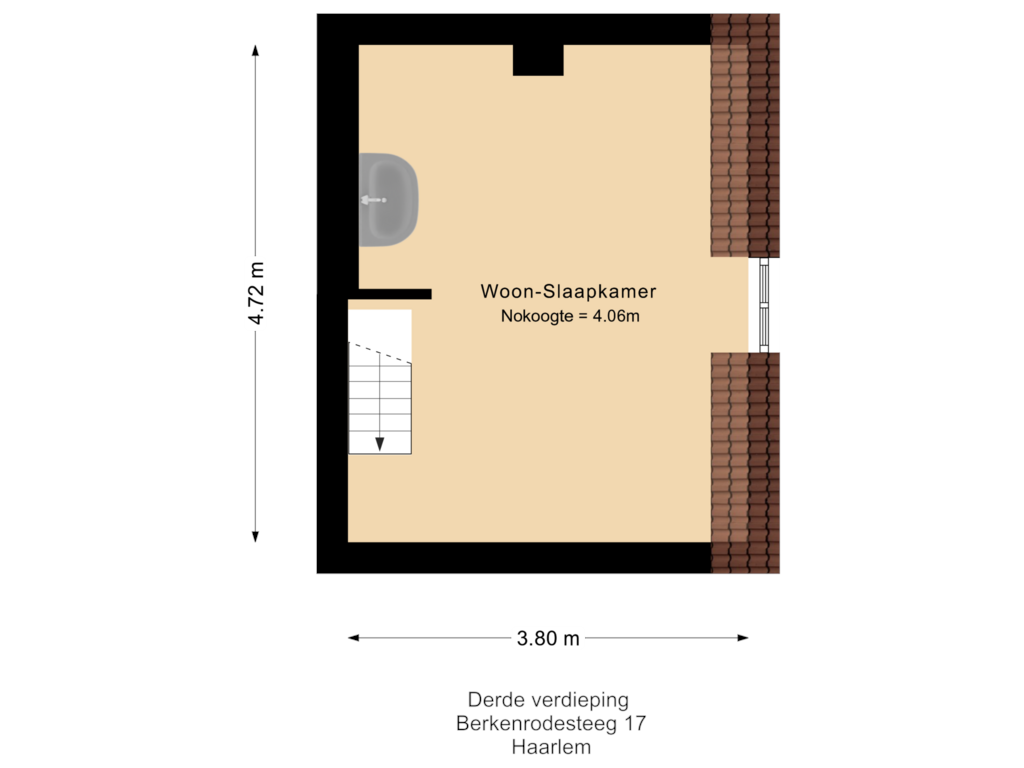 Bekijk plattegrond van Derde verdieping van Berkenrodesteeg 17