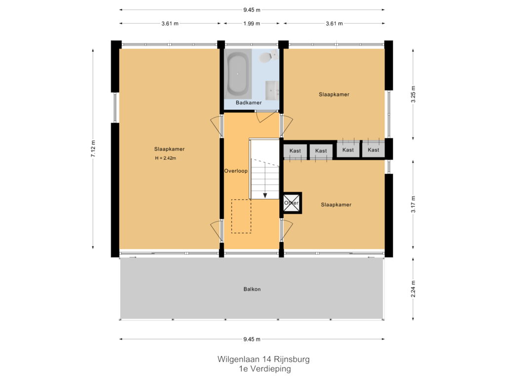 Bekijk plattegrond van 1e Verdieping van Wilgenlaan 14