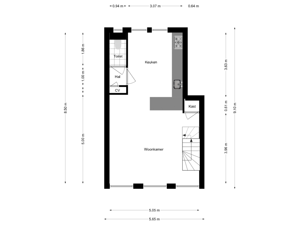 Bekijk plattegrond van Woonverdieping van Tweede Laurierdwarsstraat 53-3