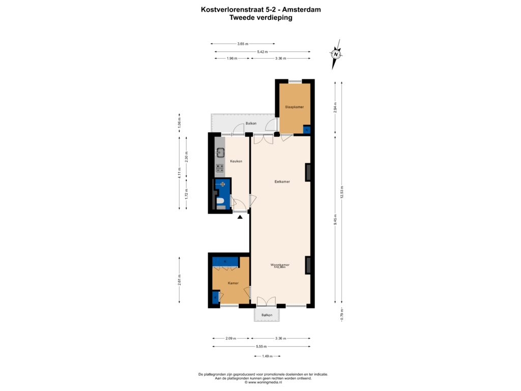 View floorplan of Tweede verdipeing of Kostverlorenstraat 5-2