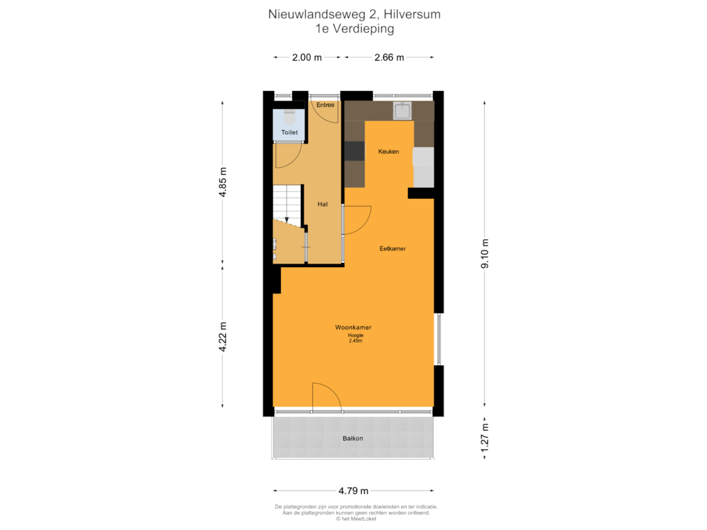 Bekijk plattegrond van 1e Verdieping van Nieuwlandseweg 2