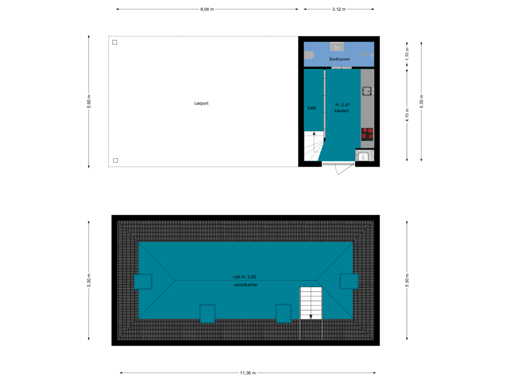 Bekijk plattegrond van Bijgebouw met carport van Amsterdamsestraatweg 67