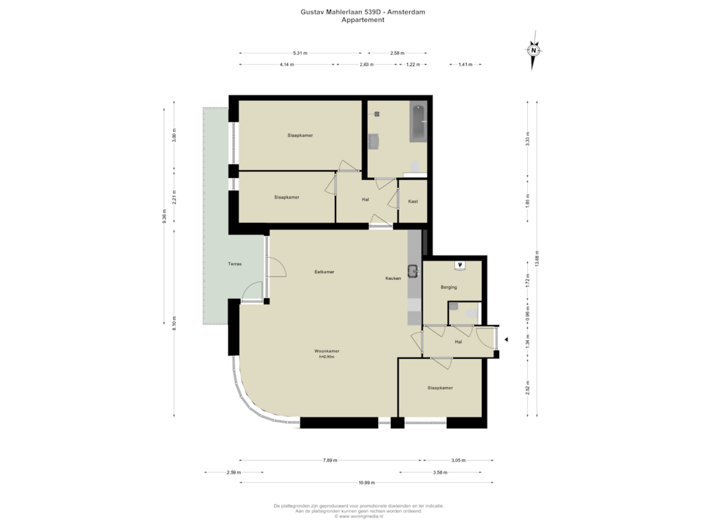 Bekijk plattegrond van Appartement van Gustav Mahlerlaan 539-D