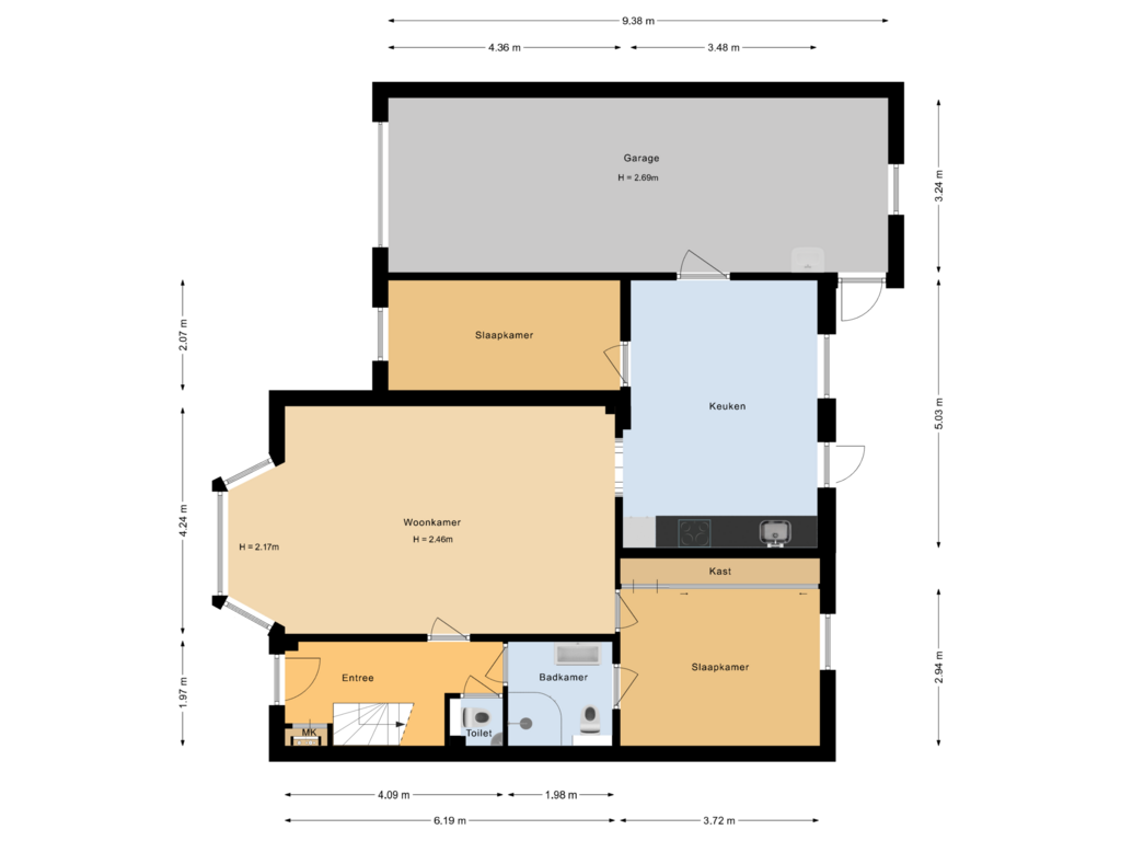 View floorplan of Begane grond of Vijverlaan 1-S2