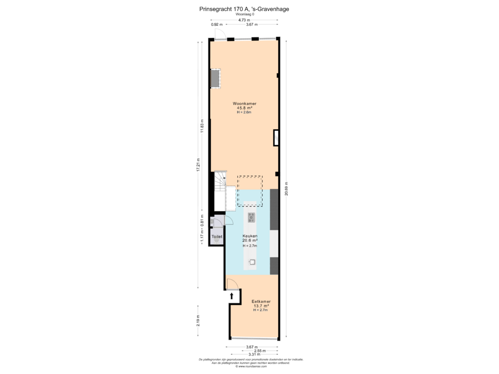 Bekijk plattegrond van Woonlaag 0 van Prinsegracht 170-A