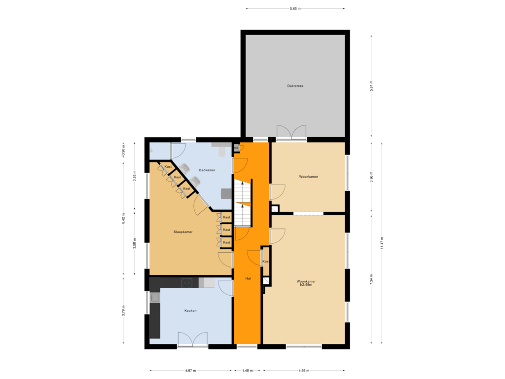 Bekijk plattegrond van Eerste verdieping van Eltenseweg 7-B