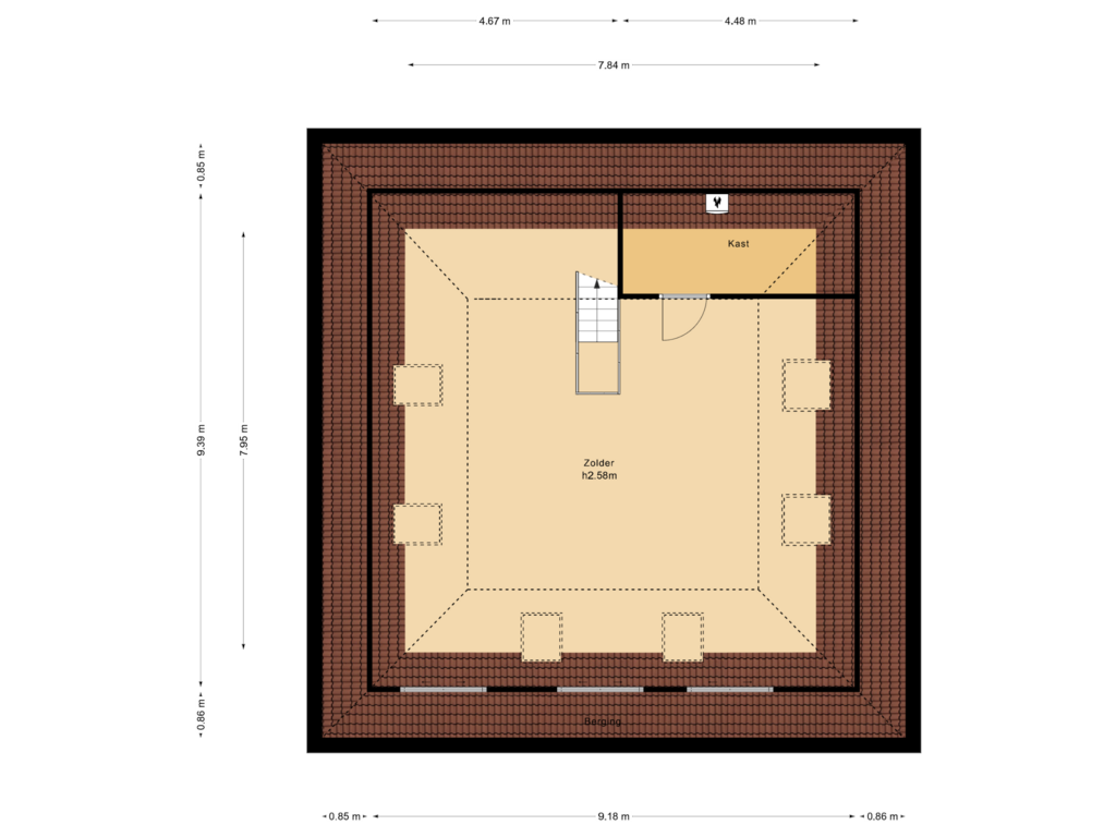 Bekijk plattegrond van Zolder van Eltenseweg 7-B