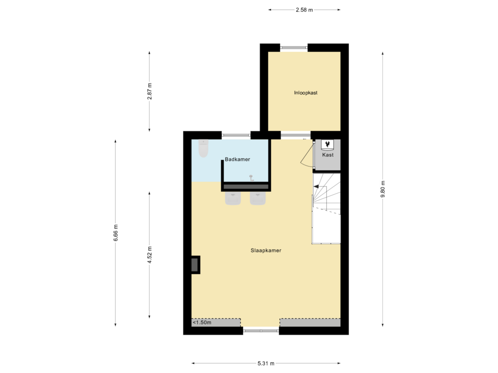 View floorplan of 2e Verdieping of Boterstraat 63-B