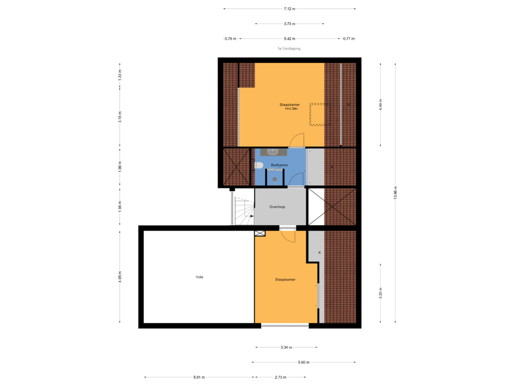 View floorplan of 1e Verdieping of John F. Kennedylaan 257