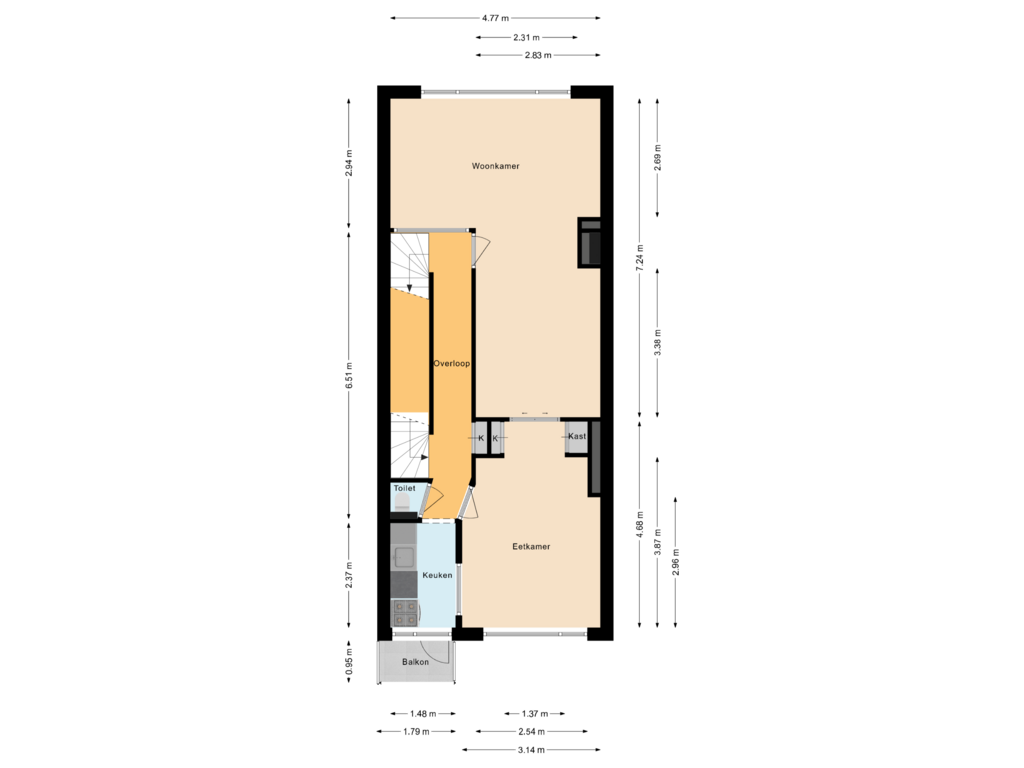 Bekijk plattegrond van Eerste woonlaag van Roemeensestraat 14-B2