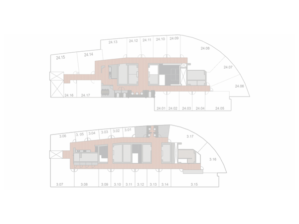 Plattegrond derde en 24e verdieping