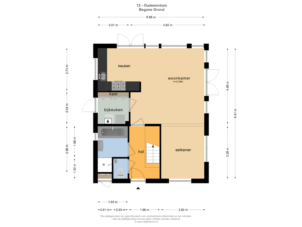 Bekijk plattegrond van BEGANE GROND van Fonteinwei 12-12