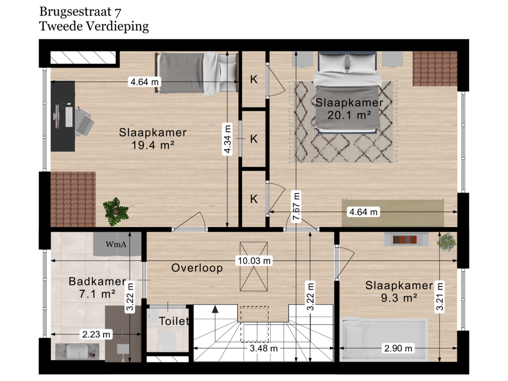 Bekijk plattegrond van 2e Verdieping van Brugsestraat 7