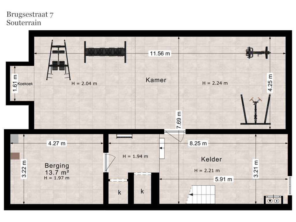 Bekijk plattegrond van Souterrain van Brugsestraat 7