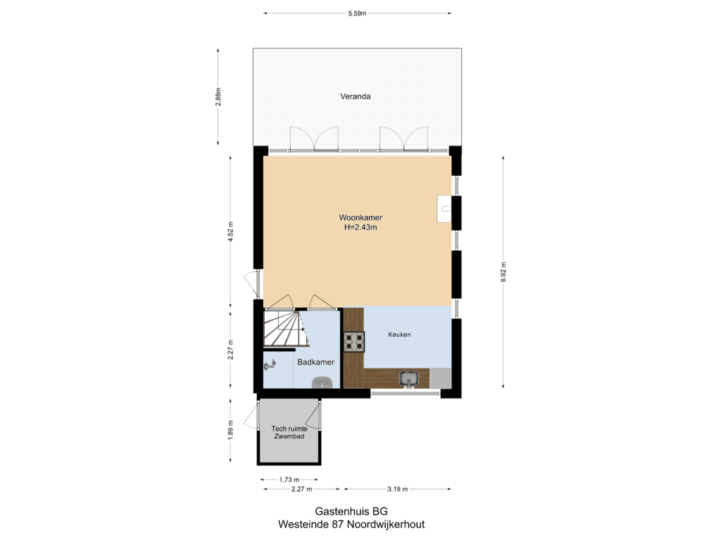 Bekijk plattegrond van Gastenhuis BG van Westeinde 87