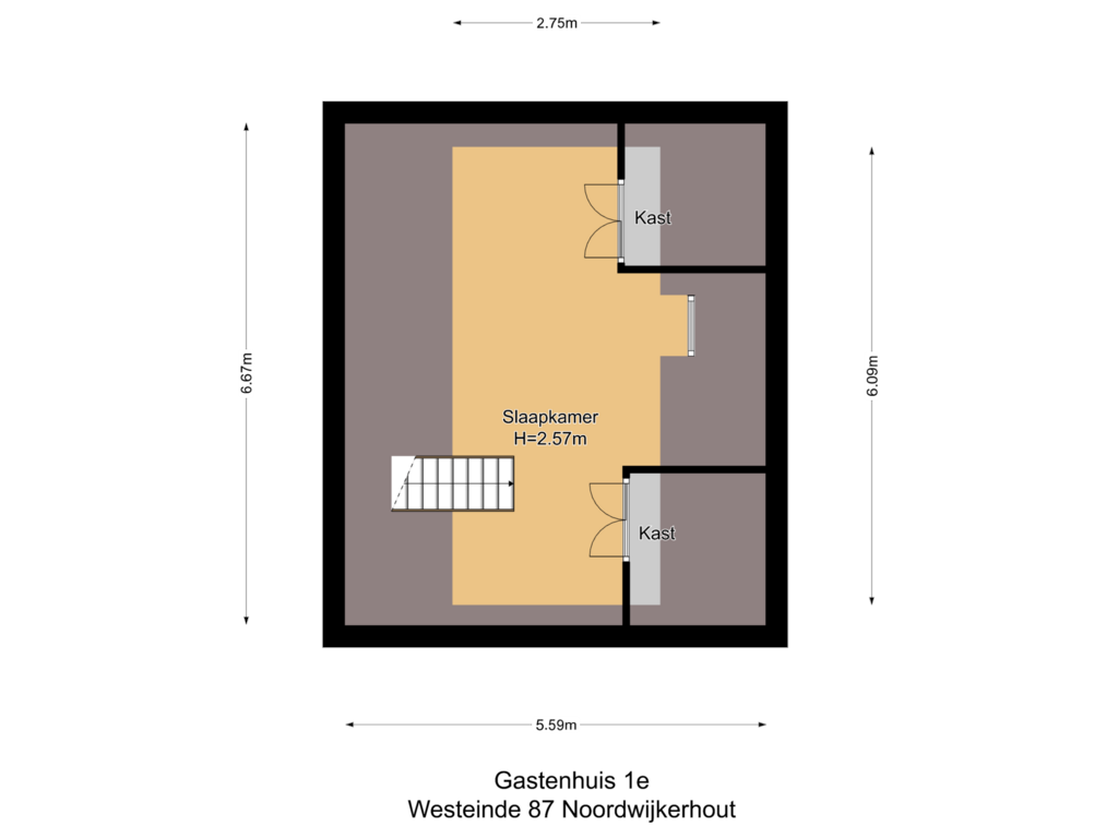 Bekijk plattegrond van Gastenhuis 1e van Westeinde 87