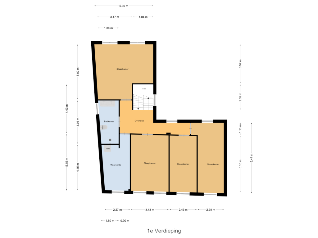 View floorplan of 1e Verdieping of Kerkstraat 16