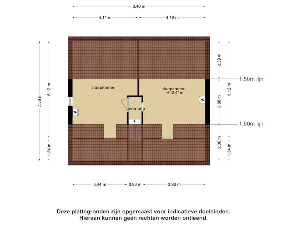 View floorplan of 2e verdieping of Broekwal 80