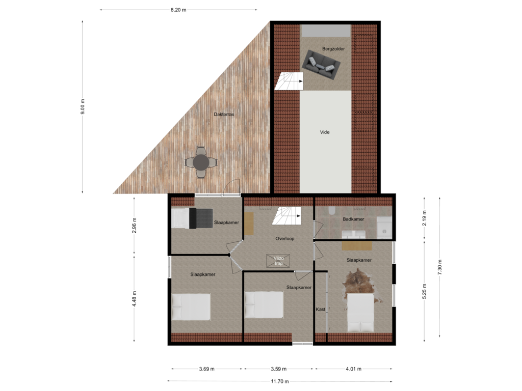 View floorplan of 1e verdieping of De Akker 49