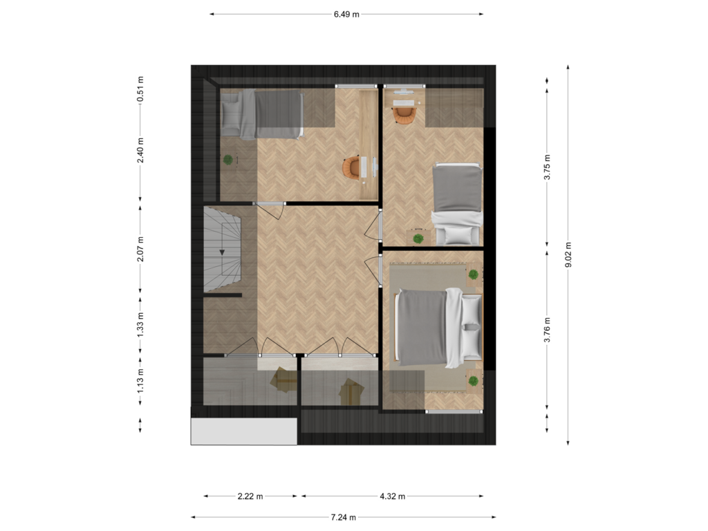 View floorplan of Tweede verdieping of Hoofdstraat 44